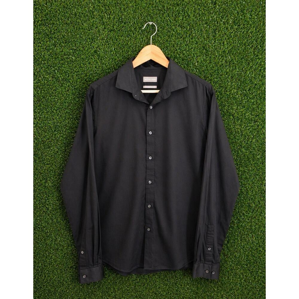 Michael Kors Men's Dress Shirt Slim Fit Stretch Black Long Sleeve Size L 16...